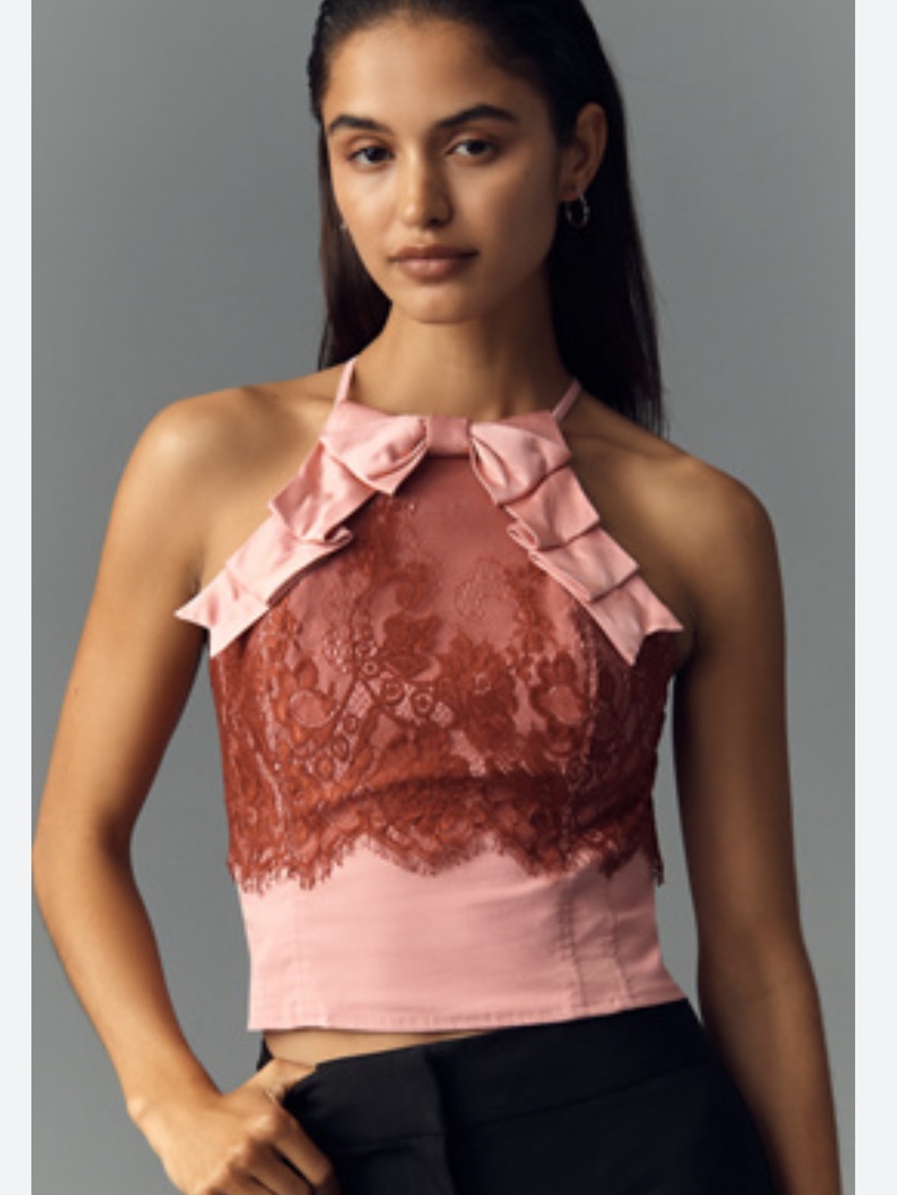 Anthropologie Maeve Pink Lace Bow Tank Top XL New With Tags coquette girly